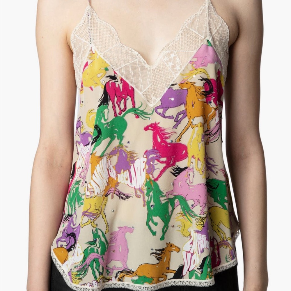 Zadig & Voltaire Horse Print Silk Crêpe de Chine Camisole
